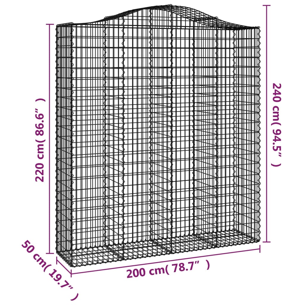 vidaXL Gabionkurver buede 6 stk 200x50x220/240 cm galvanisert jern