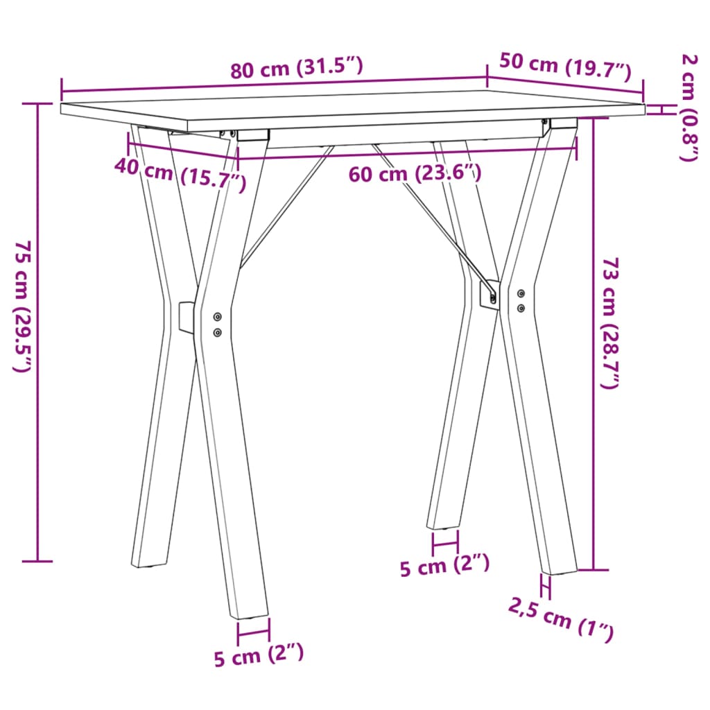 vidaXL Spisebord Y-ramme 80x50x75 cm heltre furu og støpejern