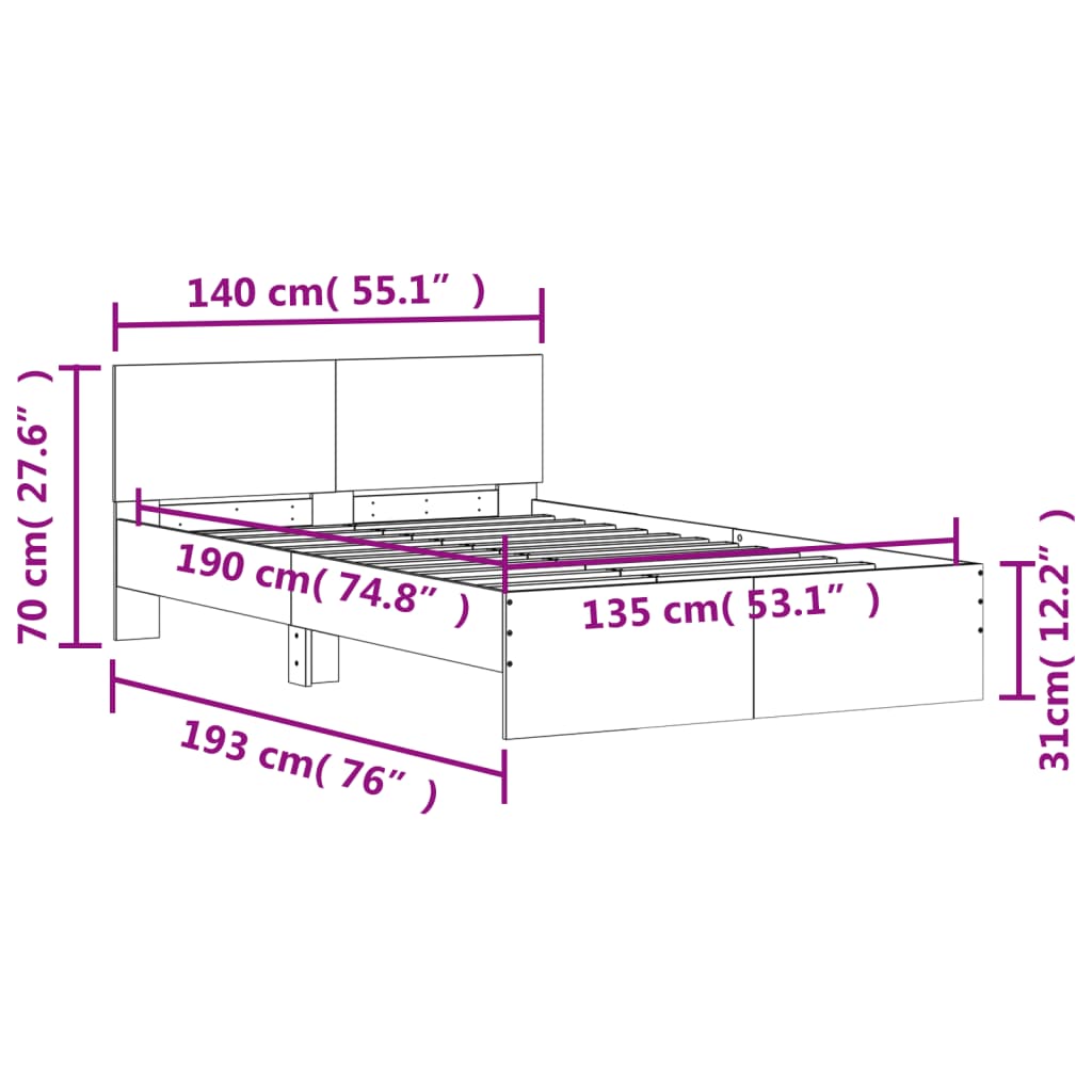 vidaXL Sengeramme med hodegavl hvit 135x190 cm