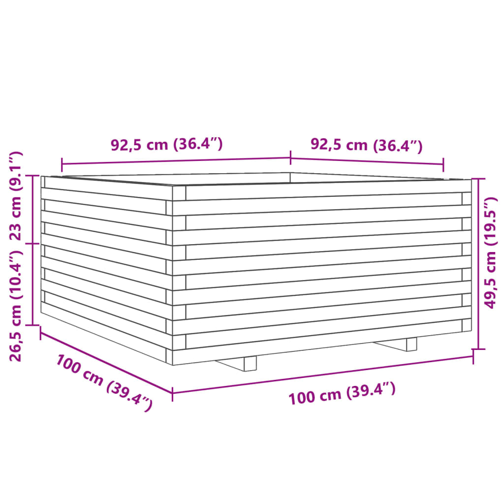 vidaXL Plantekasse 100x100x49,5 cm impregnert furu