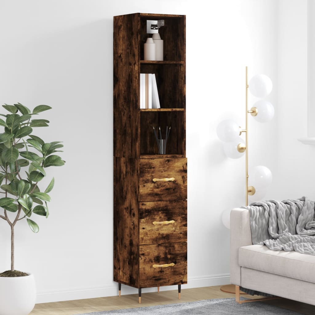 vidaXL Highboard røkt eik 34,5x34x180 cm konstruert tre