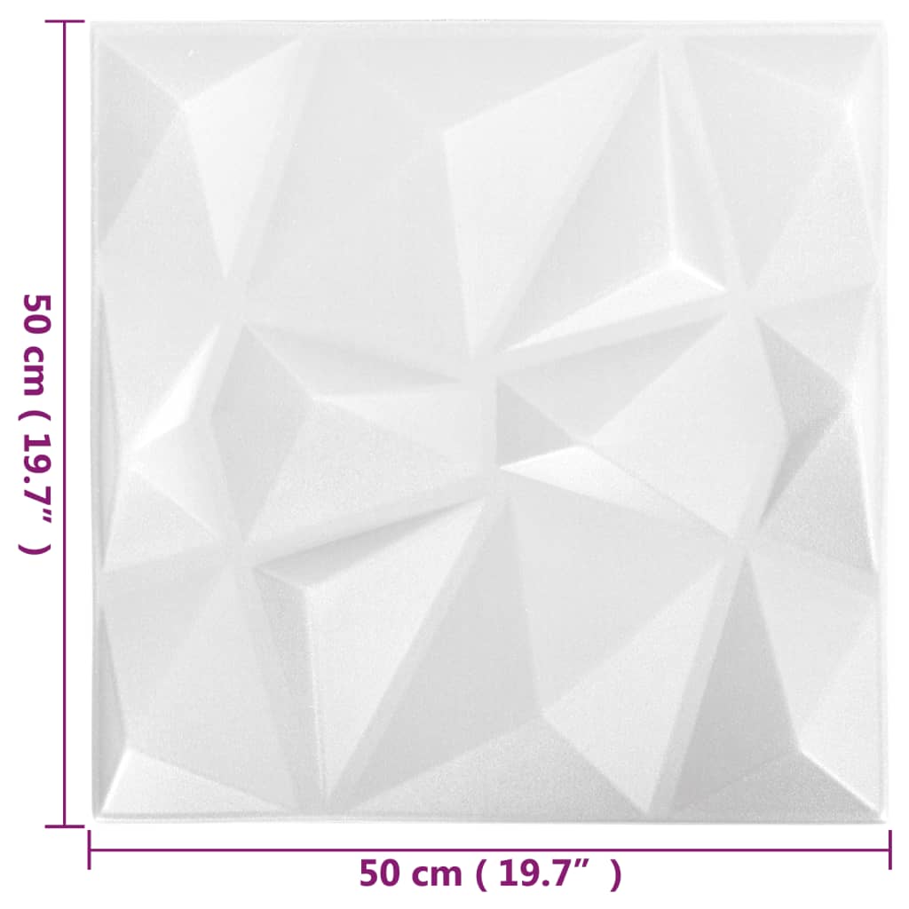 vidaXL 3D-veggpaneler 48 stk 50x50 cm diamant hvit 12 m²