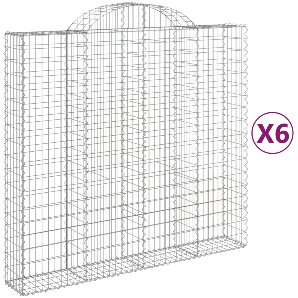 vidaXL Gabionkurver buede 6 stk 200x50x180/200 cm galvanisert jern