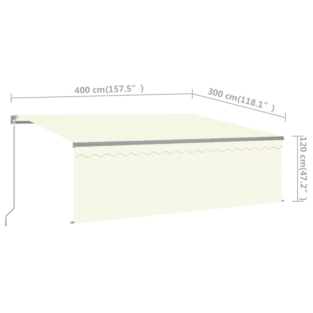 vidaXL Manuell uttrekkbar markise rullegardin og LED 4x3 m kremhvit