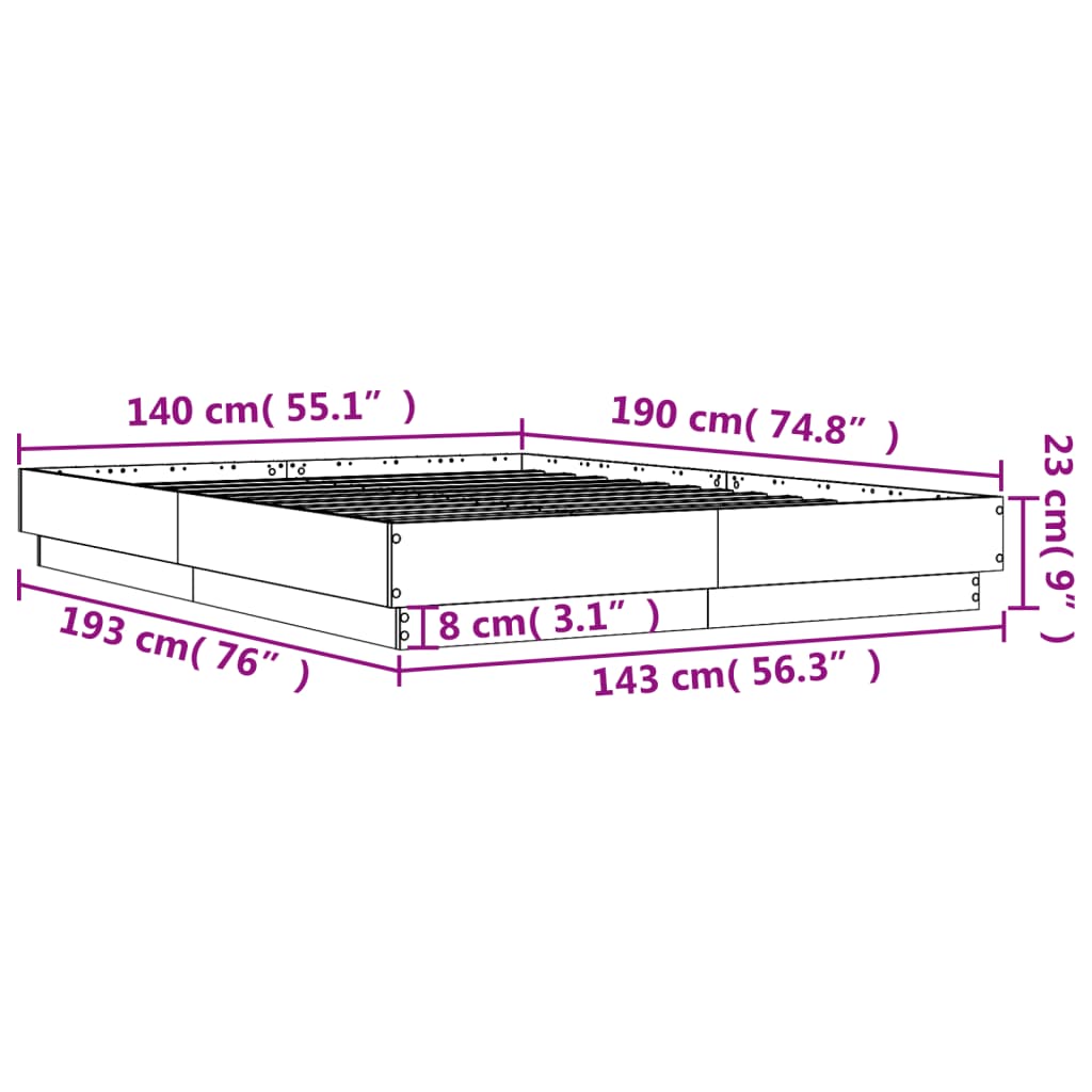 vidaXL Sengeramme røkt eik 140x190 cm konstruert tre