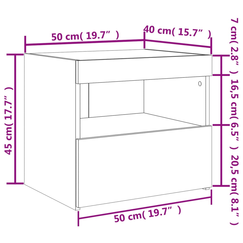 vidaXL Nattbord med LED 2 stk hvit 50x40x45 cm