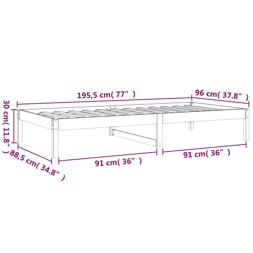 vidaXL Dagseng hvit 90x190 cm 3FT Single heltre furu