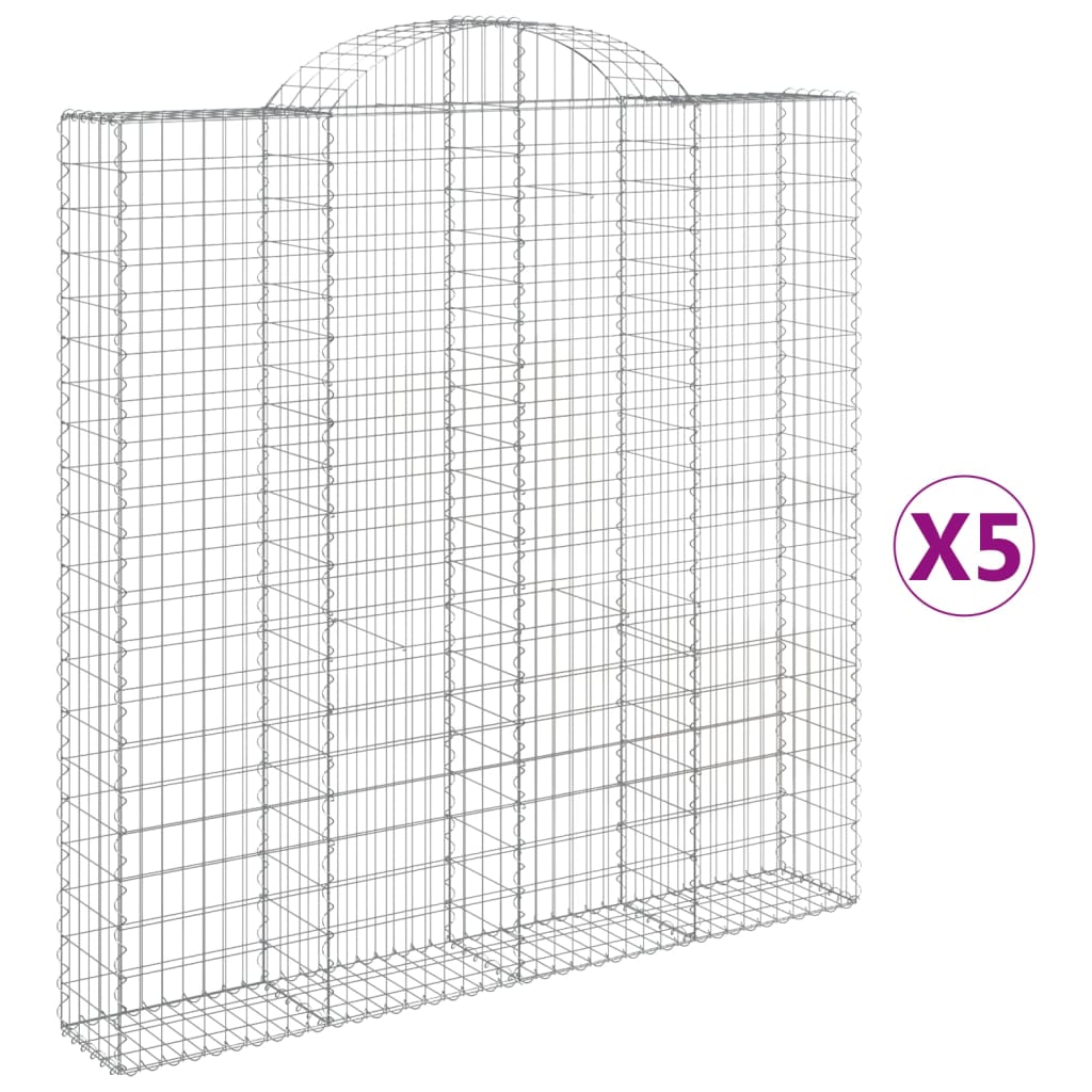 vidaXL Gabionkurver buede 5 stk 200x30x200/220 cm galvanisert jern