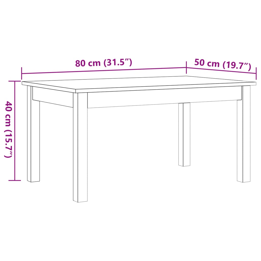 vidaXL Salongbord voksbrun 80x50x40 cm heltre furu