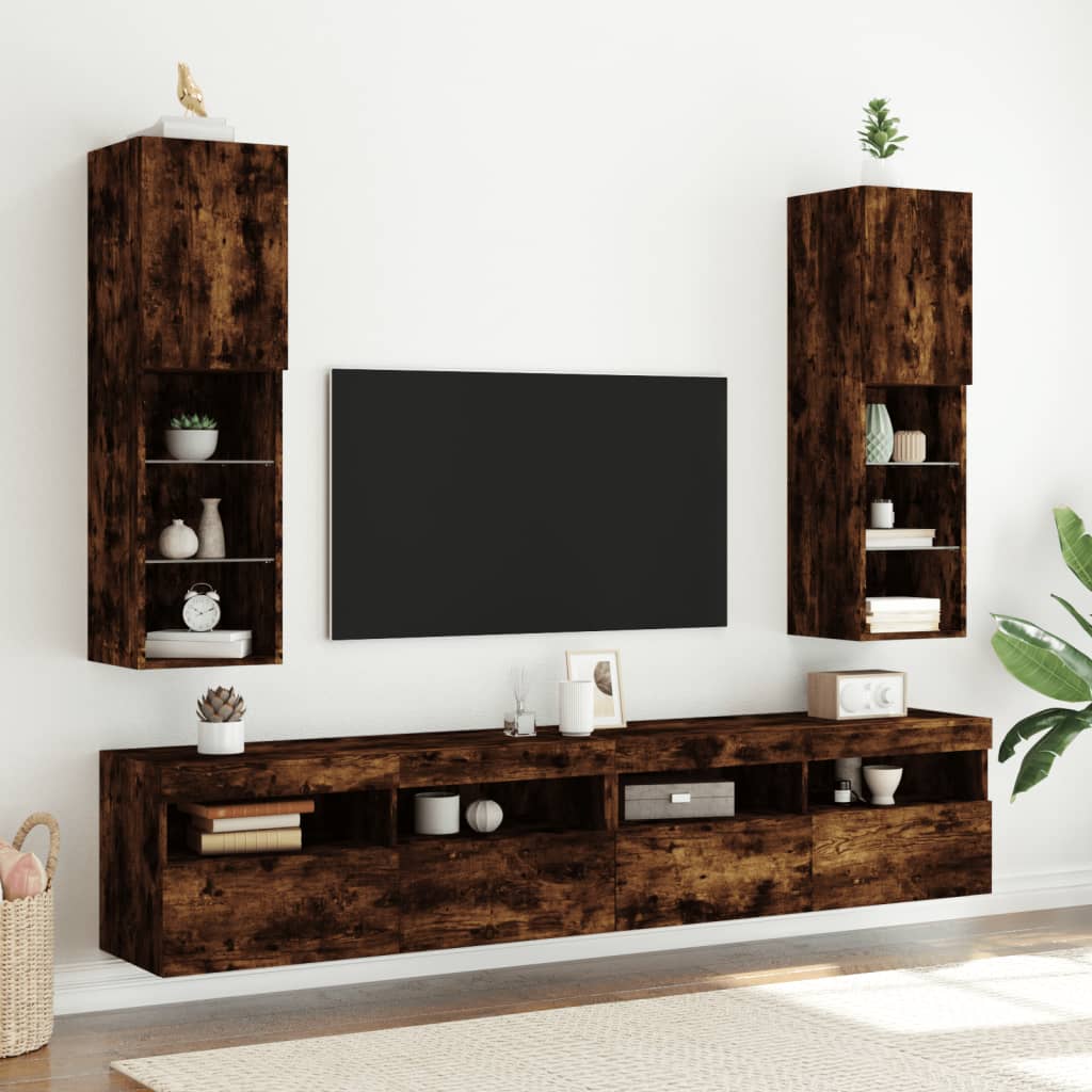 vidaXL TV-benker med LED-lys 2 stk røkt eik 30,5x30x102 cm