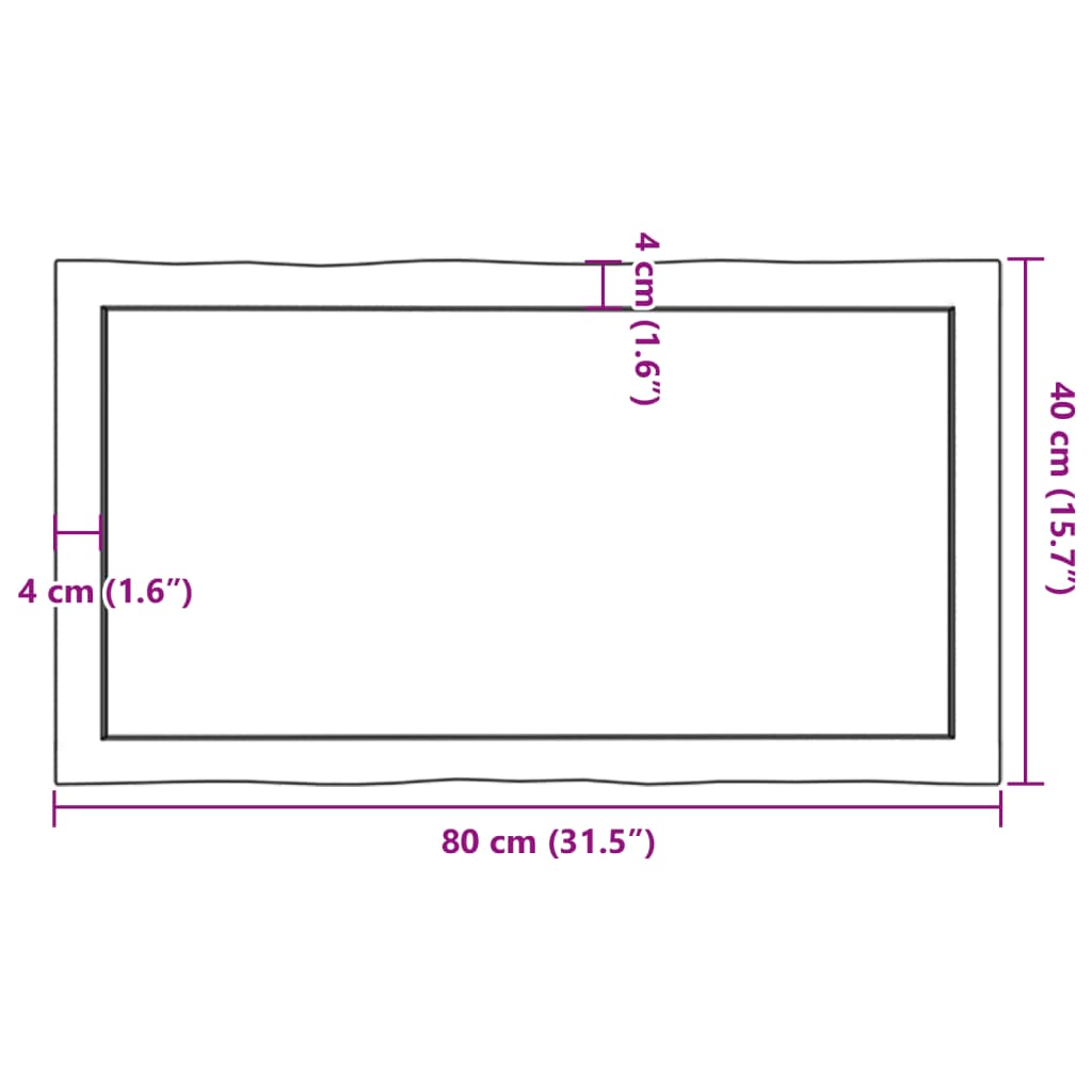 vidaXL Bordplate mørkebrun80x40x(2-4)cm behandlet heltre naturlig kant