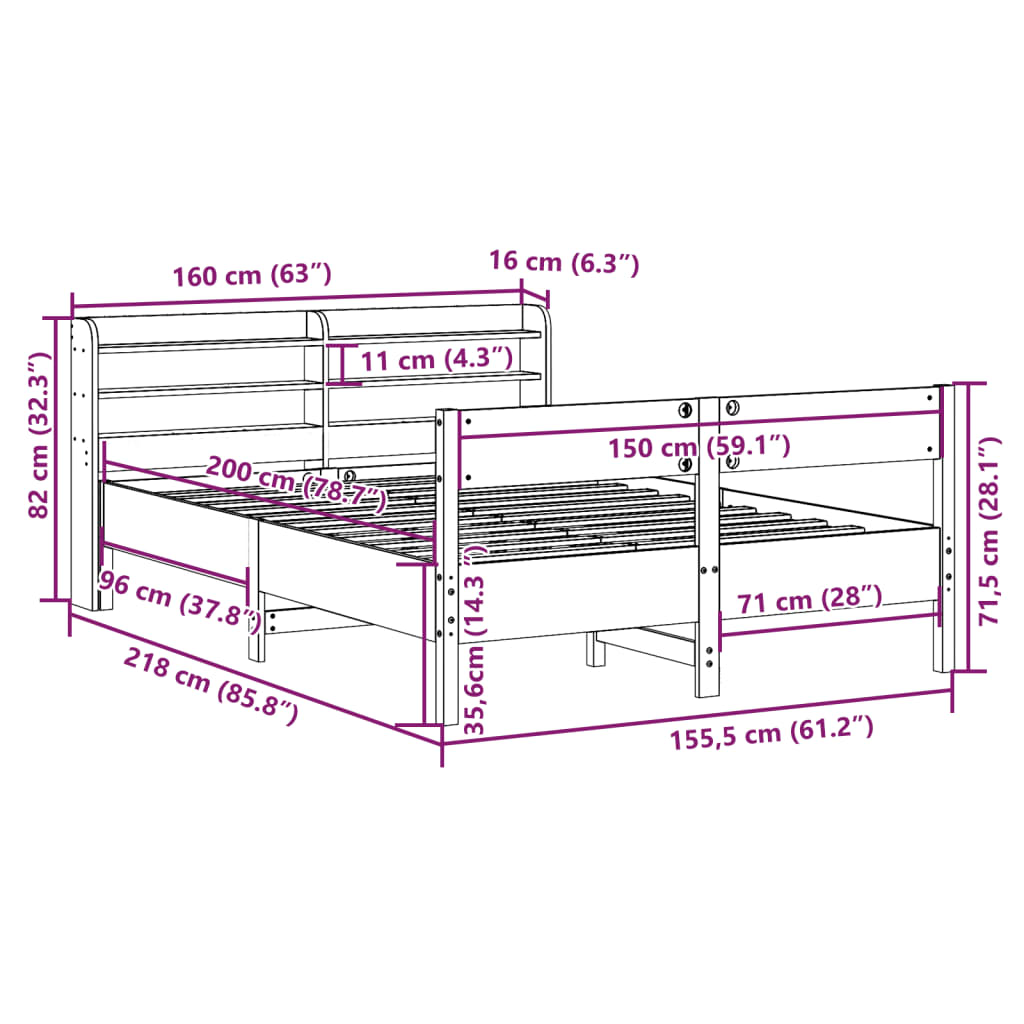 vidaXL Sengeramme uten madrass hvit 150x200 cm heltre furu