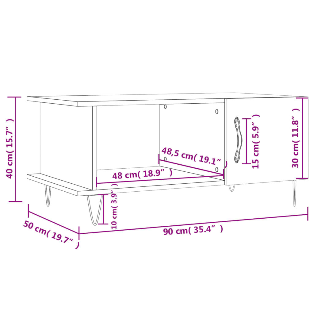 vidaXL Salongbord brun eik 90x50x40 cm konstruert tre