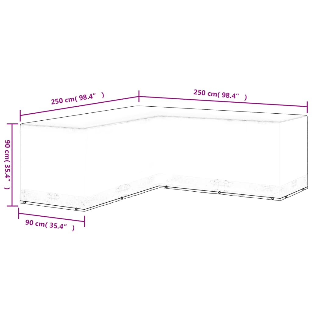 vidaXL Hagemøbeltrekk L-formet 12 majler 250x250x90 cm