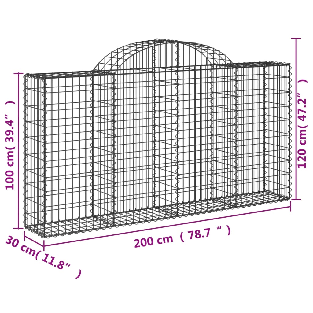 vidaXL Gabionkurver buede 25 stk 200x30x100/120 cm galvanisert jern