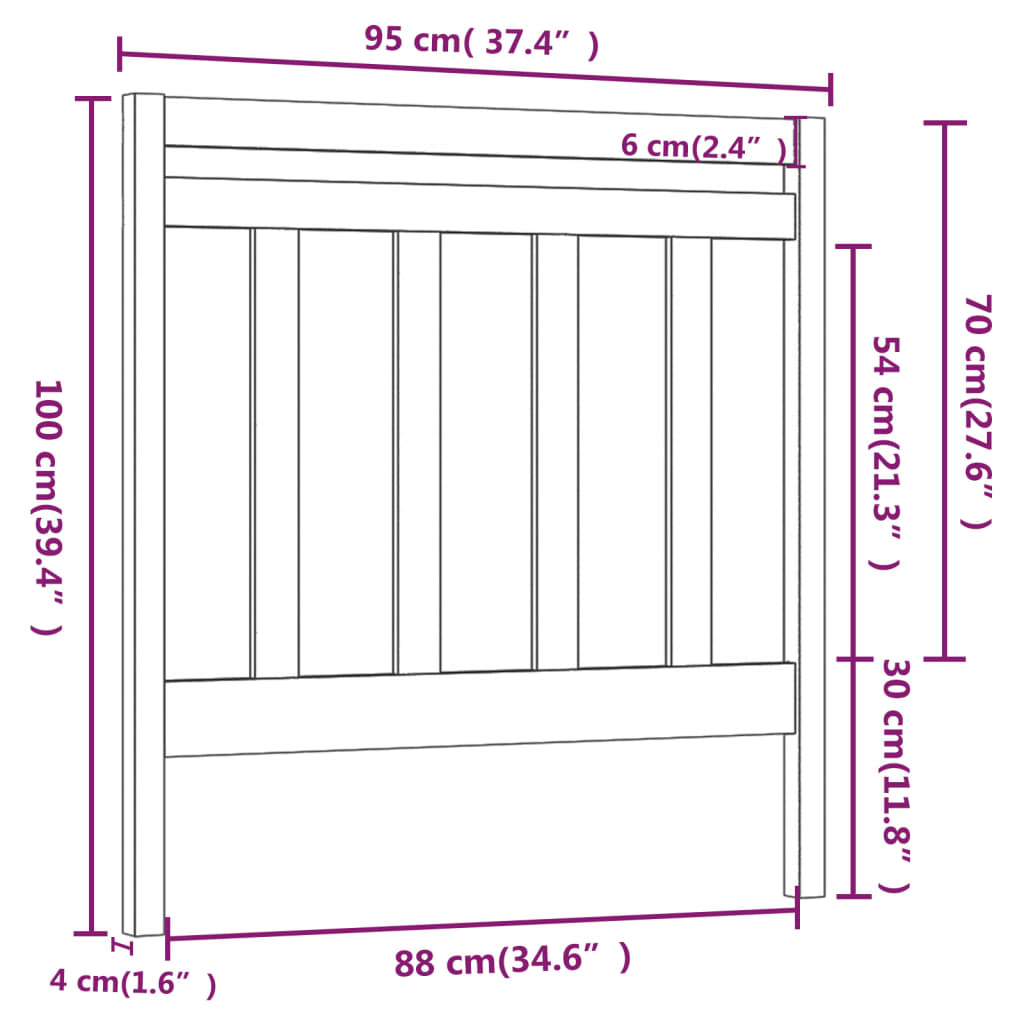 vidaXL Sengegavl 95x4x100 cm heltre furu