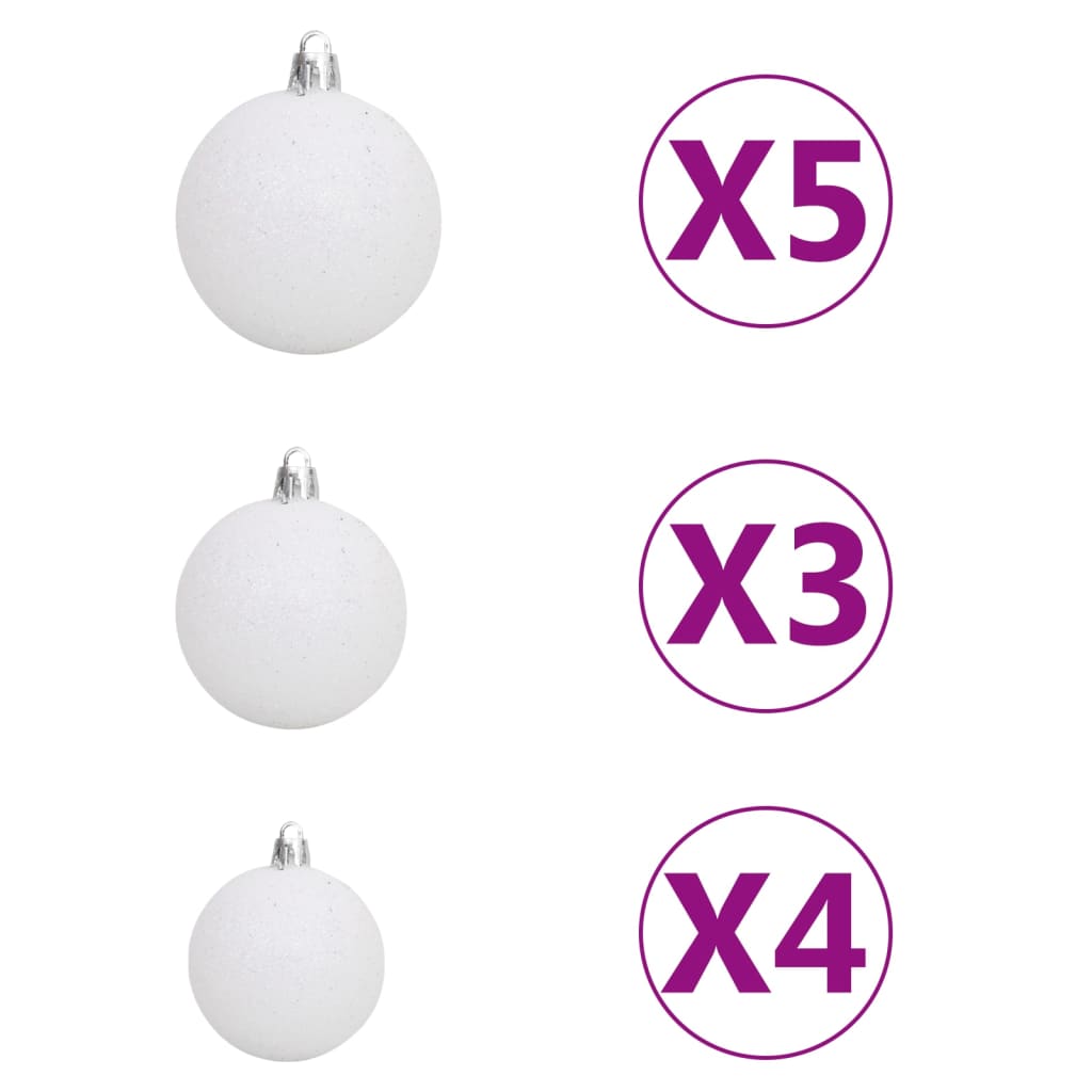 vidaXL Forhåndsbelyst kunstig juletre med kulesett hvit 150 cm PVC