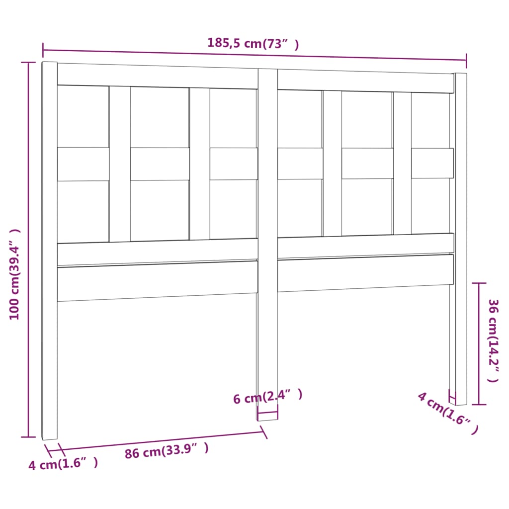 vidaXL Sengegavl svart 185,5x4x100 cm heltre furu