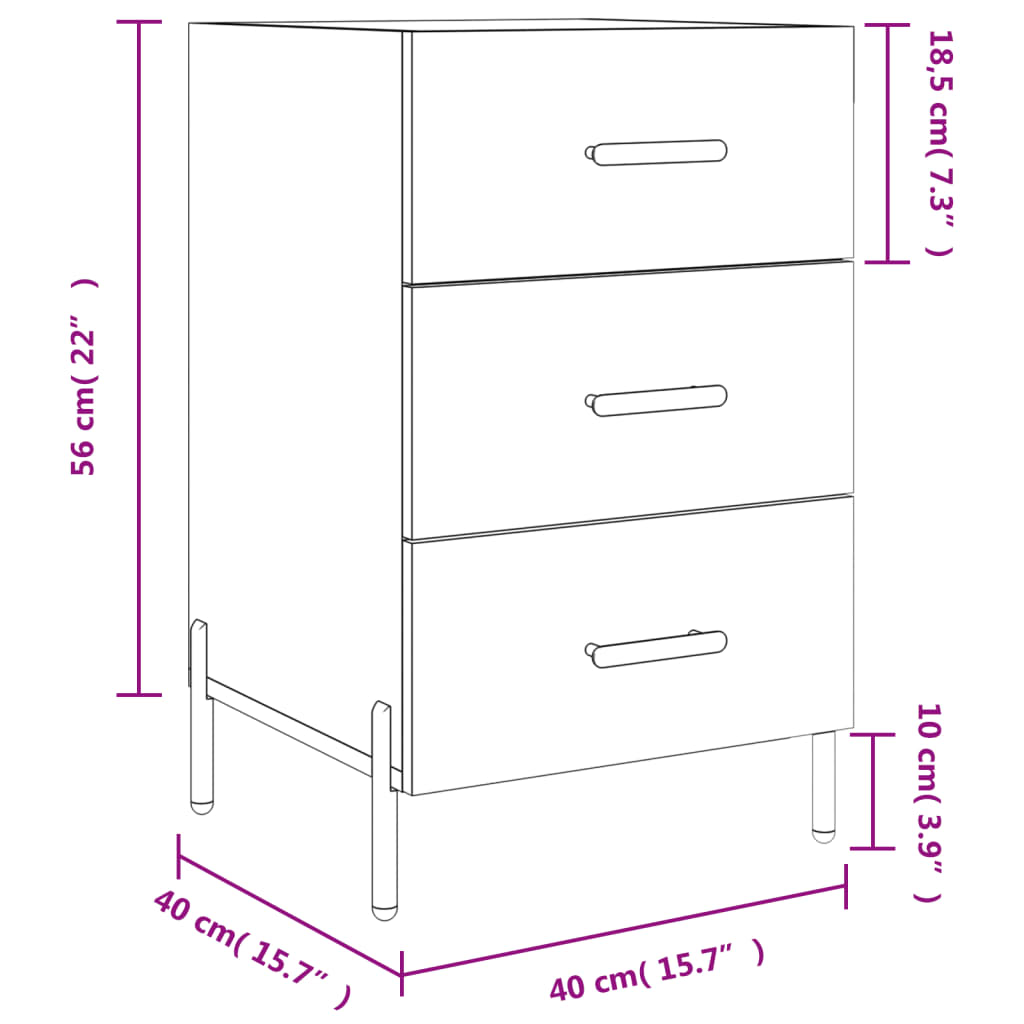 vidaXL Nattbord høyglans hvit 40x40x66 cm konstruert tre