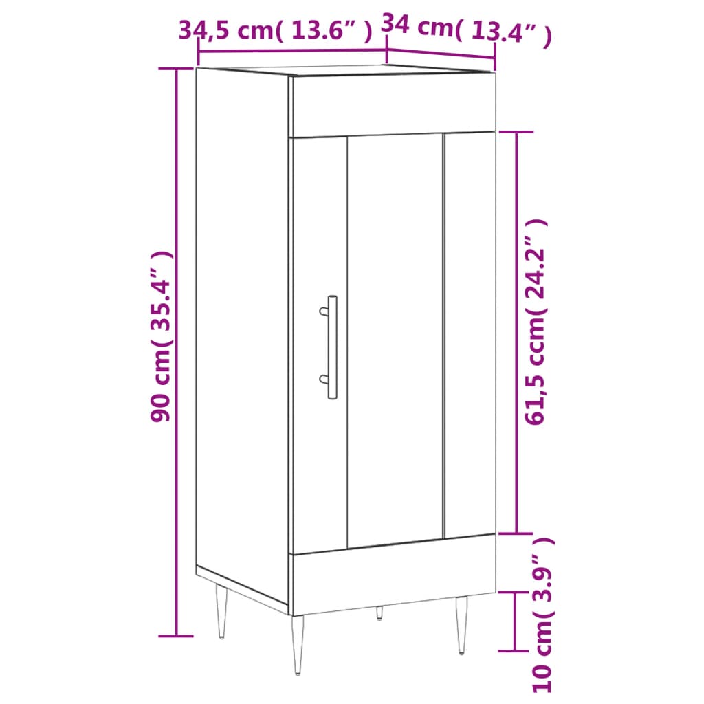 vidaXL Skjenk høyglans hvit 34,5x34x90 cm konstruert tre