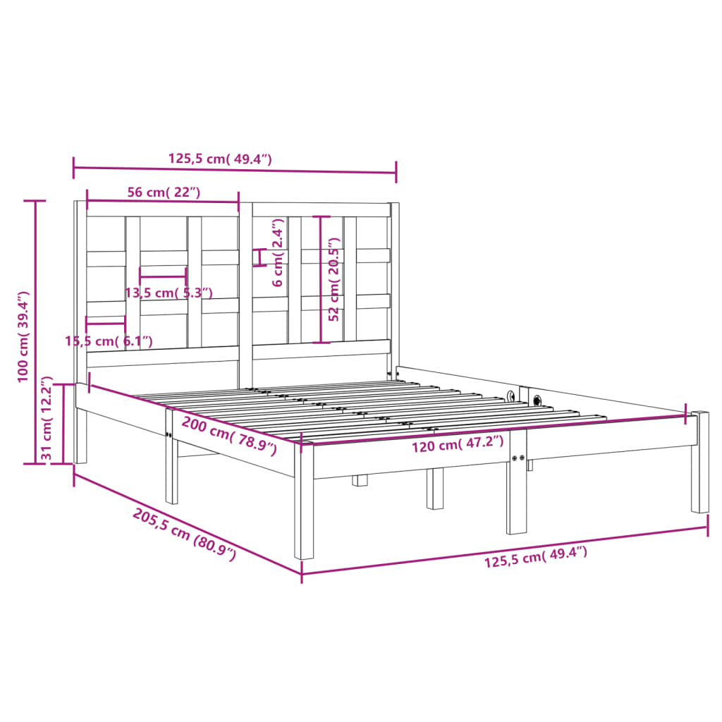 vidaXL Sengeramme heltre 120x200 cm