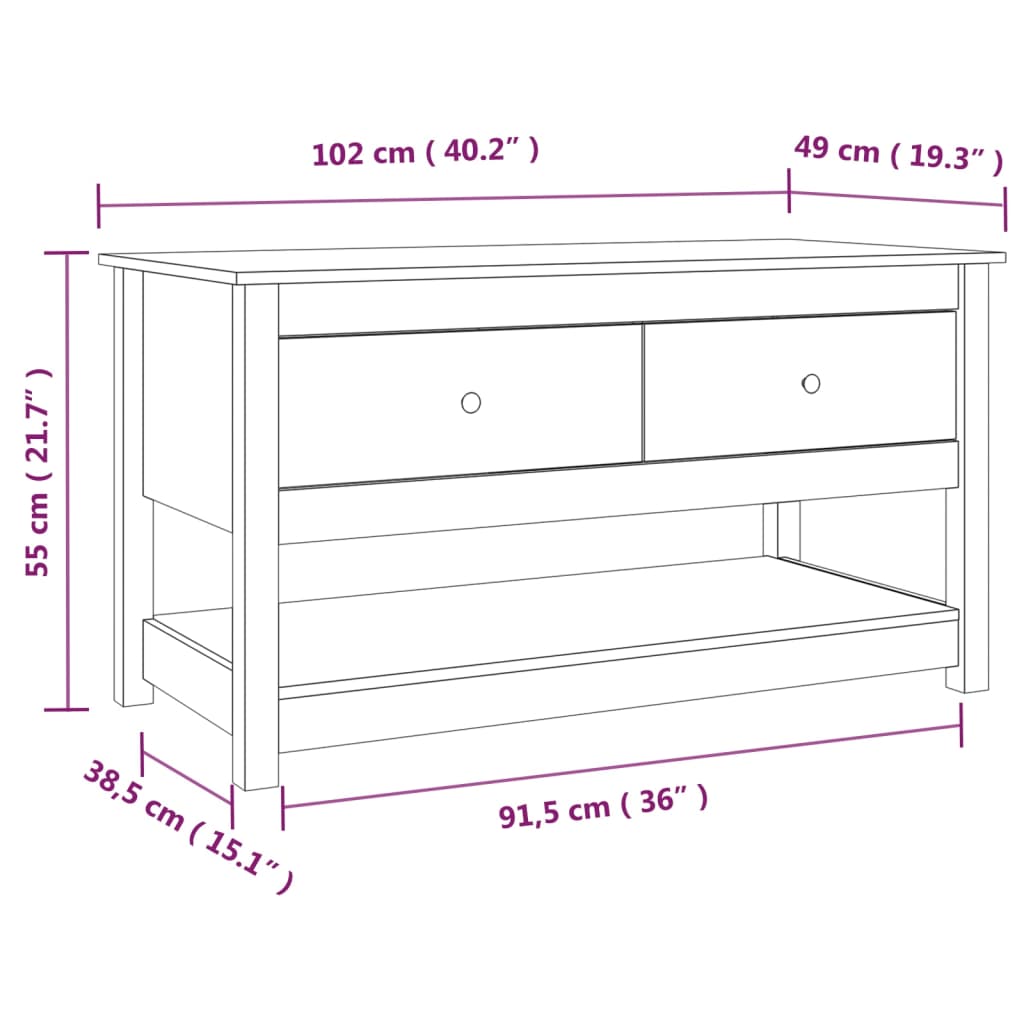 vidaXL Salongbord grå 102x49x55 cm heltre furu