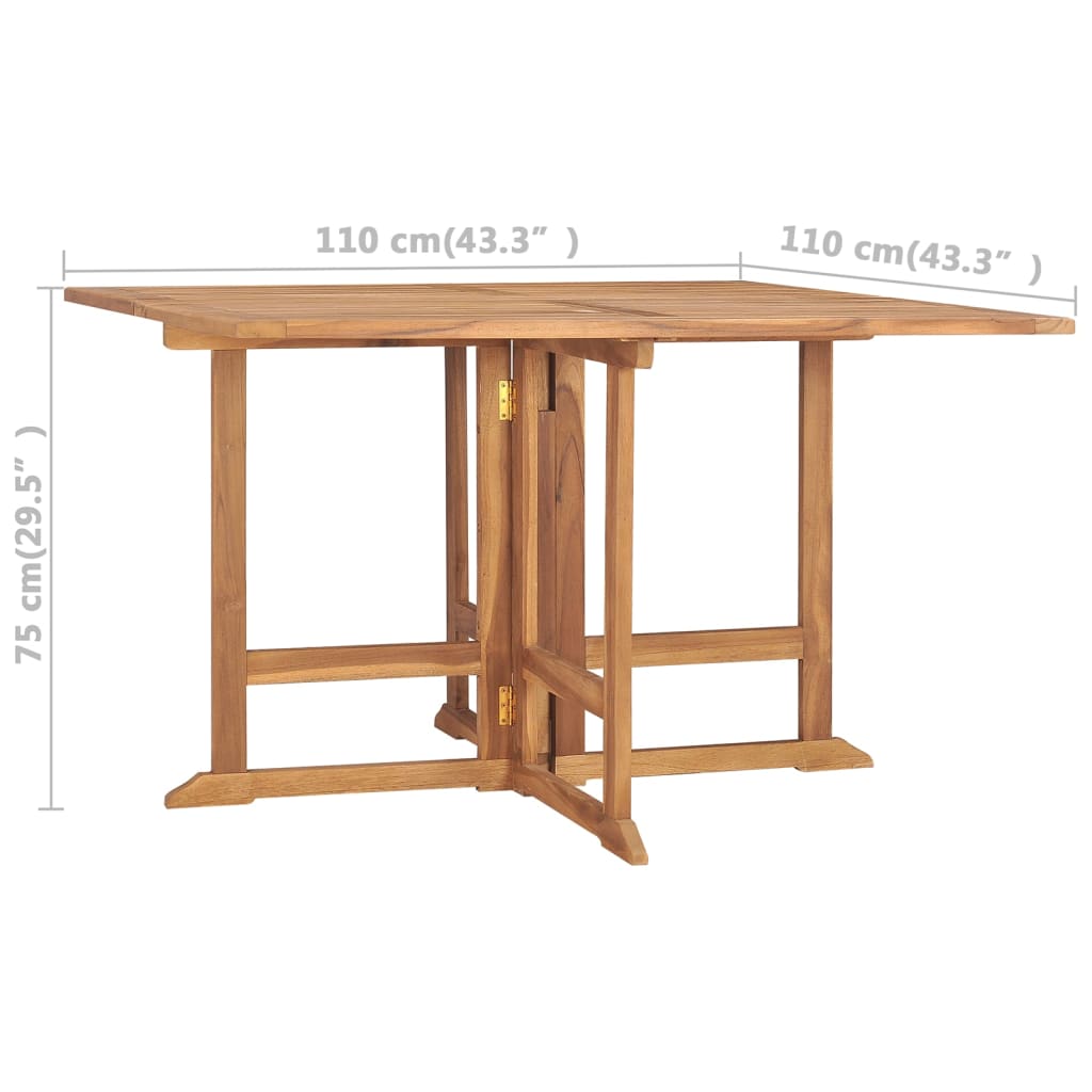 vidaXL Sammenleggbart hagespisebord 110x110x75 cm heltre teak