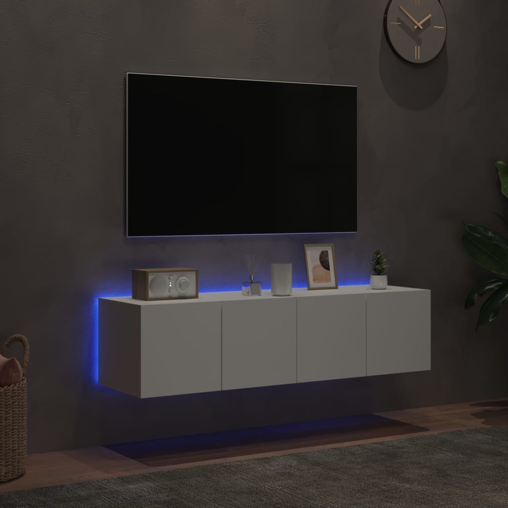 vidaXL Vegghengte TV-benker med LED 2 stk hvit 60x35x31 cm