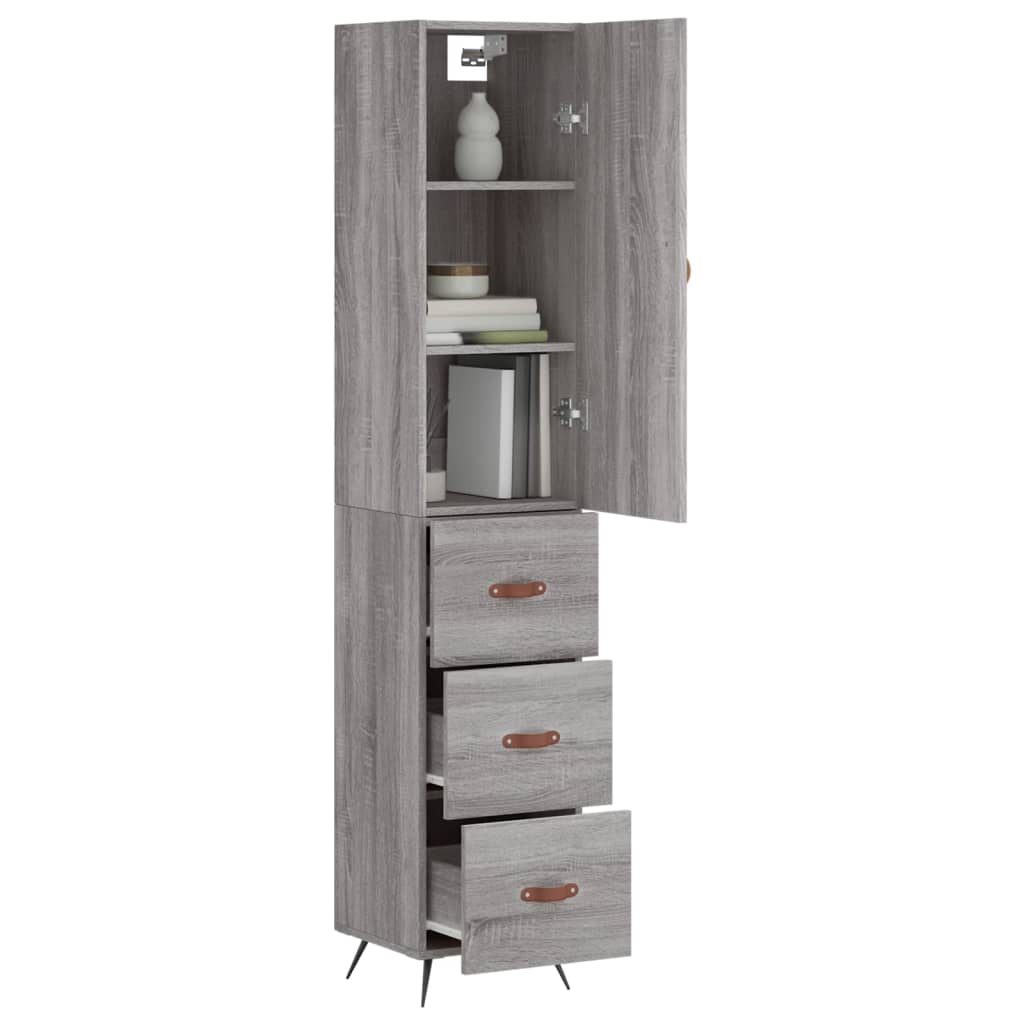 vidaXL Highboard grå sonoma 34,5x34x180 cm konstruert tre