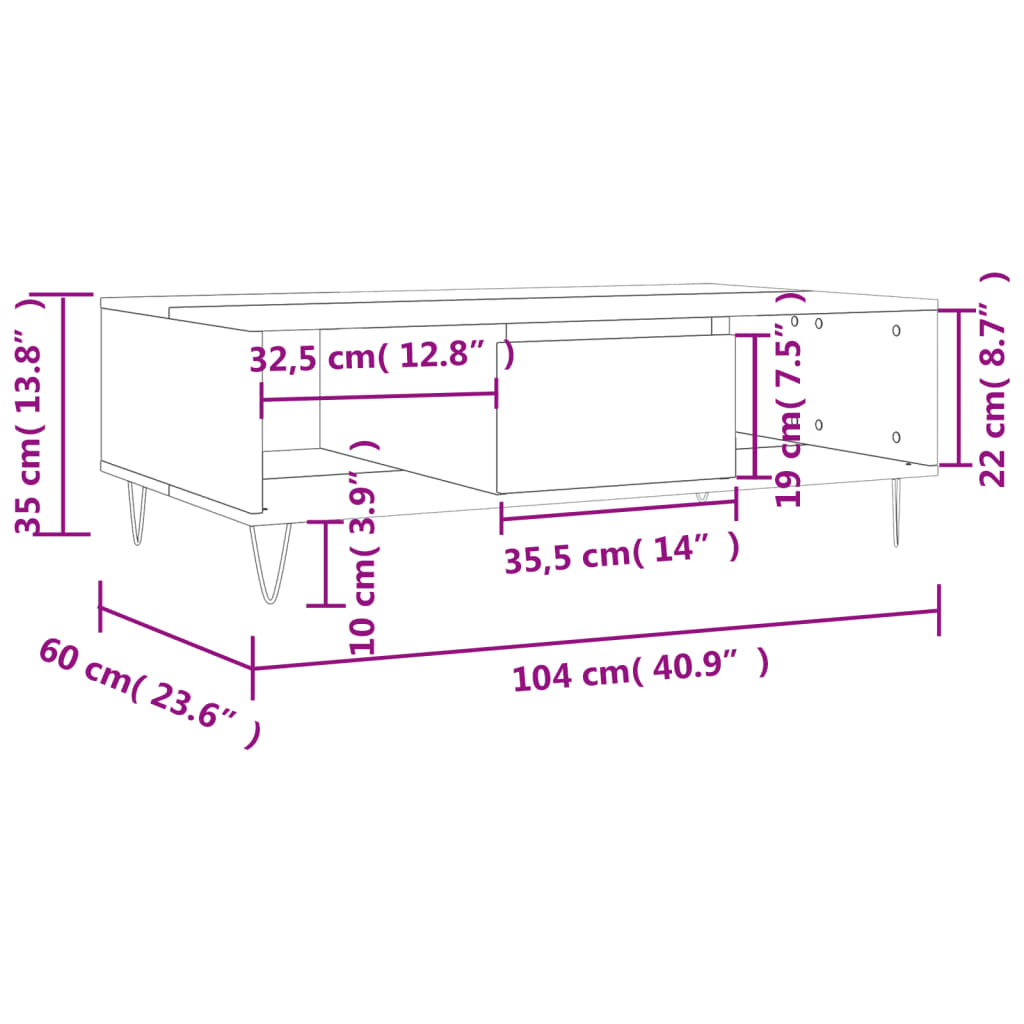 vidaXL Salongbord sonoma eik 104x60x35 cm konstruert tre