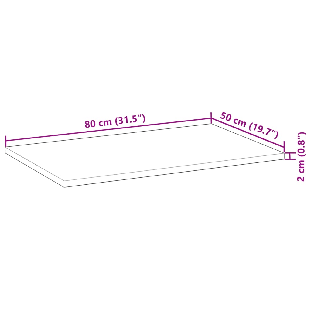 vidaXL Bordplate rektangulær 80x50x2 cm heltre akasie