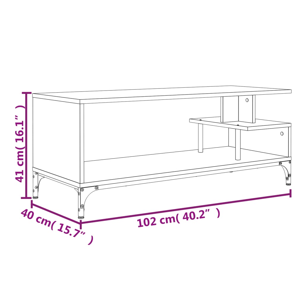 vidaXL TV-benk svart 102x40x41 cm konstruert tre pulverlakkert stål