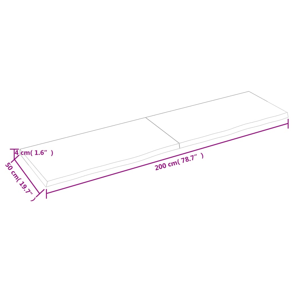 vidaXL Vegghylle mørkebrun 200x50x(2-4) cm behandlet heltre eik