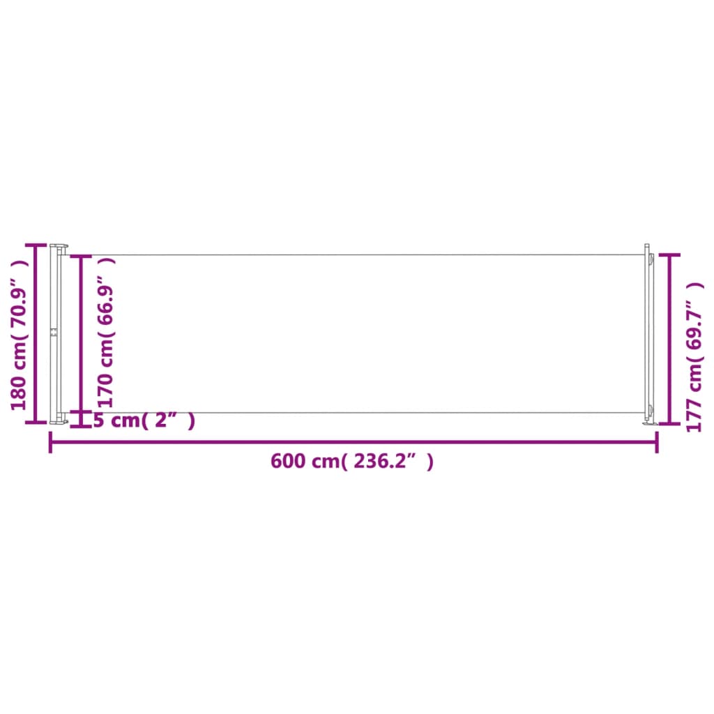 vidaXL Uttrekkbar sidemarkise 180x600 cm svart