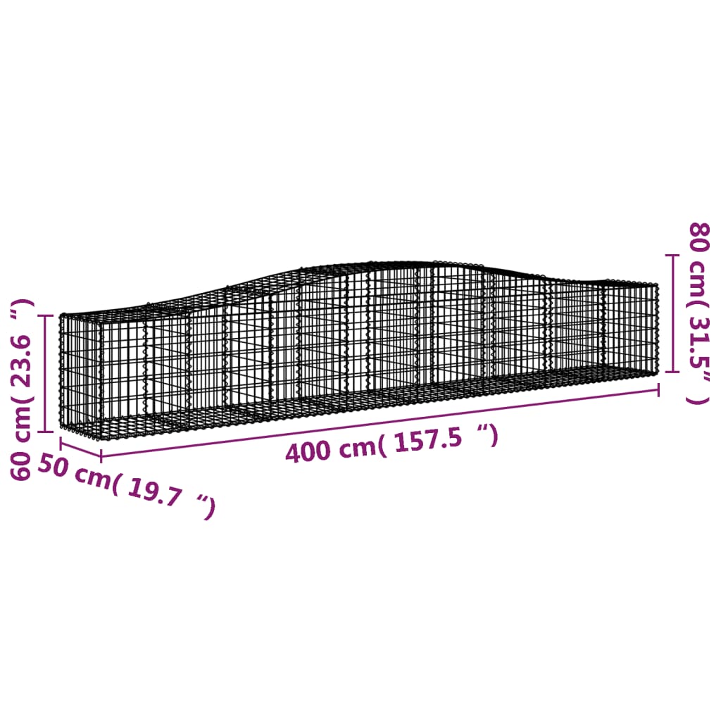 vidaXL Gabionkurver buede 5 stk 400x50x60/80 cm galvanisert jern