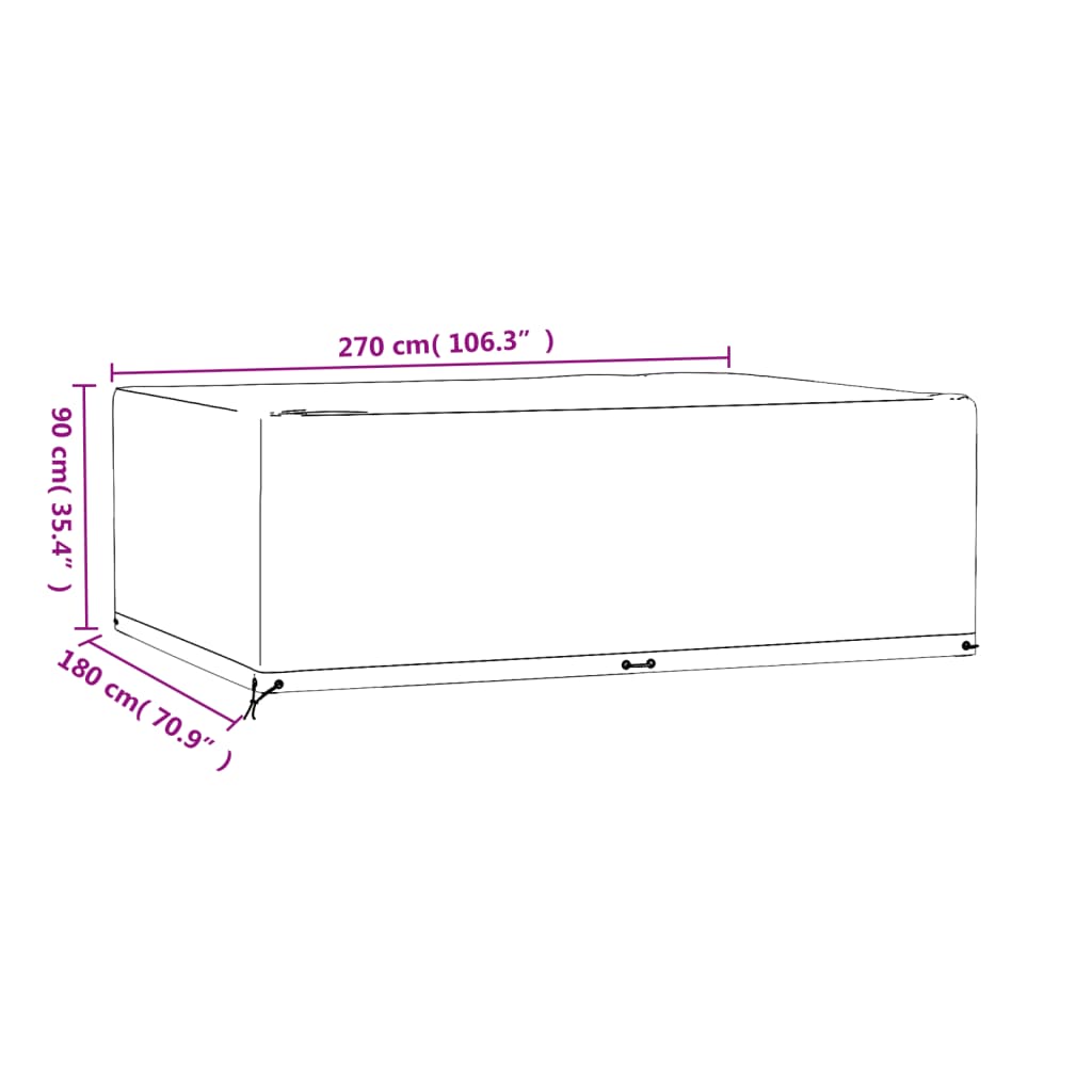 vidaXL Hagemøbeltrekk 12 maljer 270x180x90 cm rektangulær