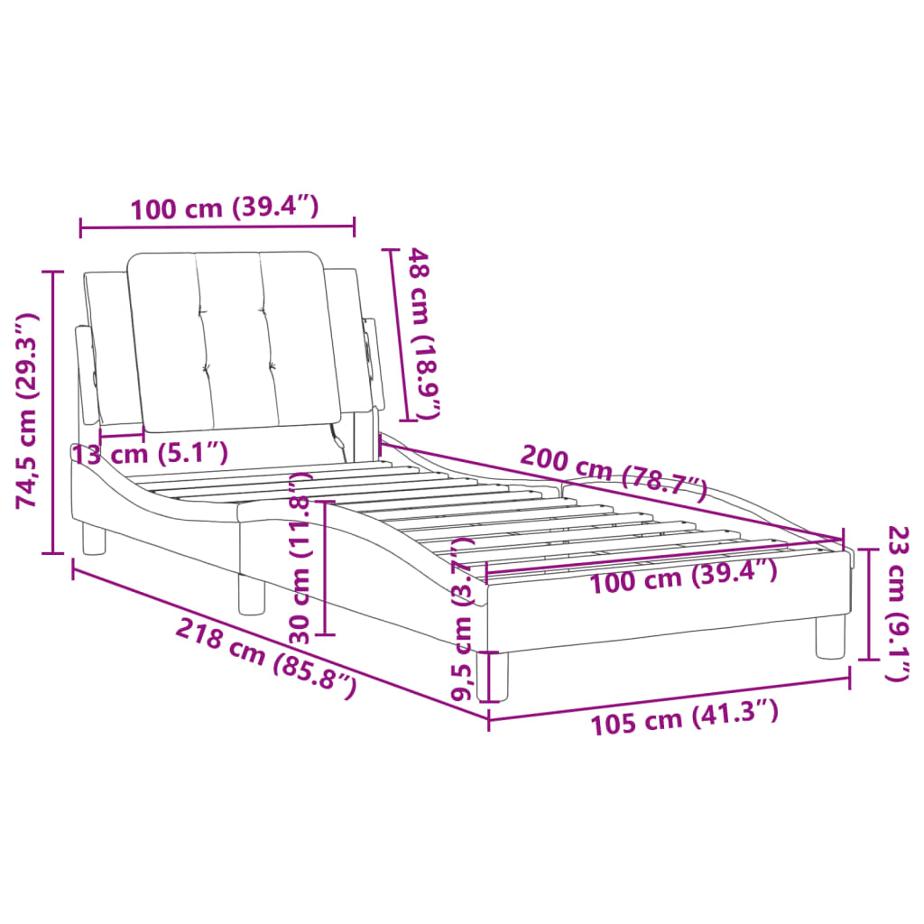 vidaXL Sengeramme med hodegavl svart 100x200 cm kunstlær