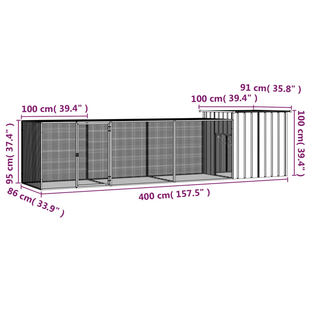 vidaXL Kyllingbur antrasitt 400x91x100 cm galvanisert stål