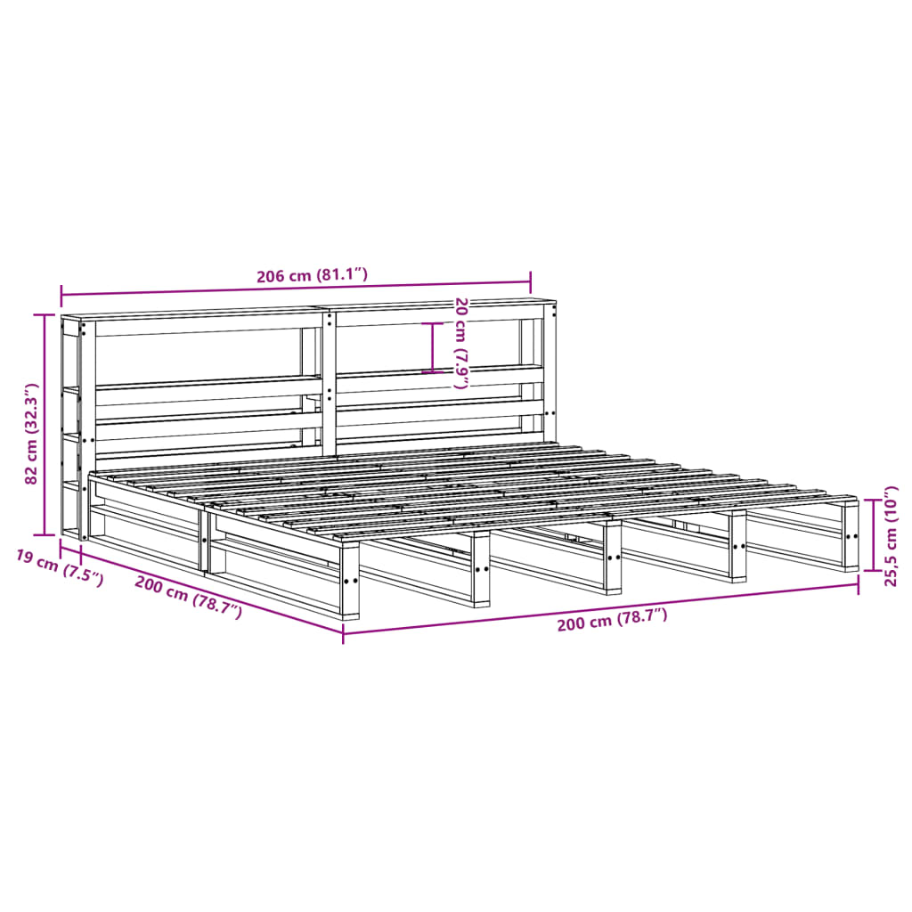 vidaXL Sengeramme uten madrass voksbrun 200x200 cm heltre furu