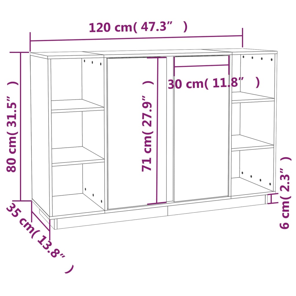 vidaXL Skjenk honningbrun 120x35x80 cm heltre furu