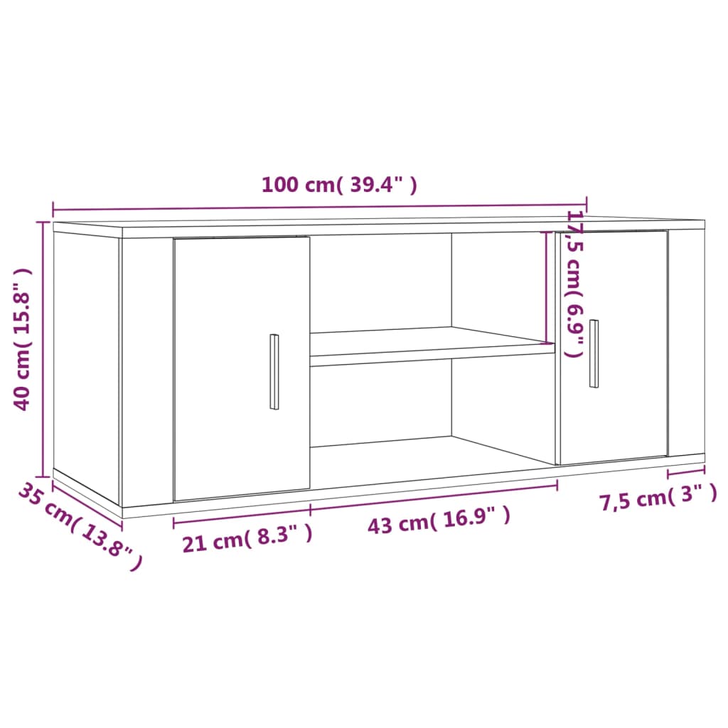 vidaXL TV-benk grå sonoma 100x35x40 cm konstruert tre