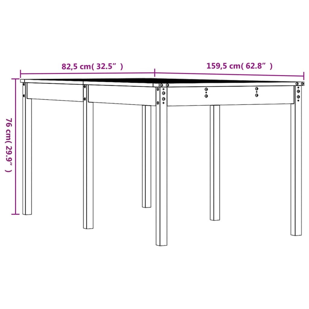 vidaXL Hagebord 159,5x82,5x76 cm heltre douglasgran