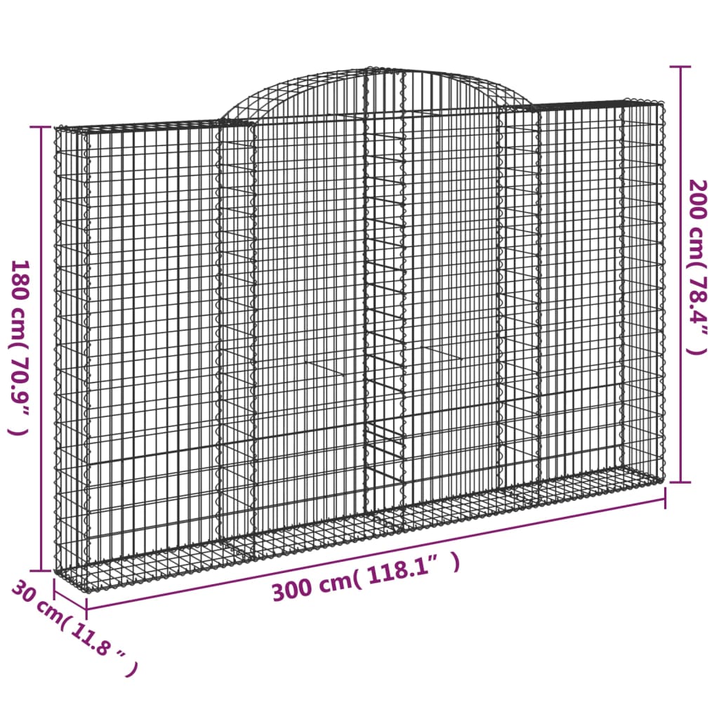 vidaXL Gabionkurv buet 300x30x180/200 cm galvanisert jern