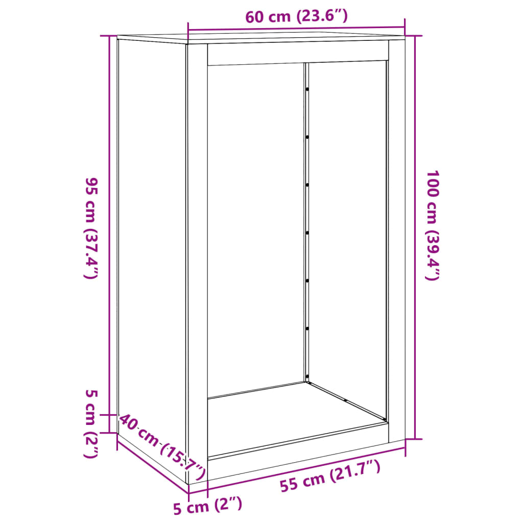 vidaXL Vedstativ svart 60x40x100 cm stål