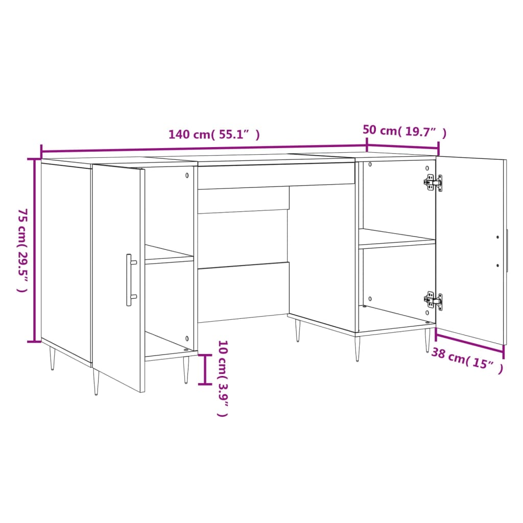 vidaXL Skrivebord hvit 140x50x75 cm konstruert tre