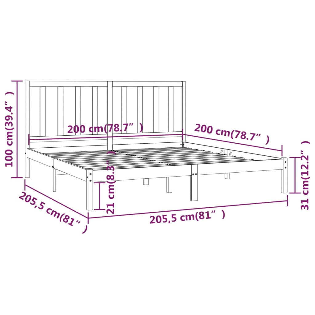 vidaXL Sengeramme hvit heltre furu 200x200 cm