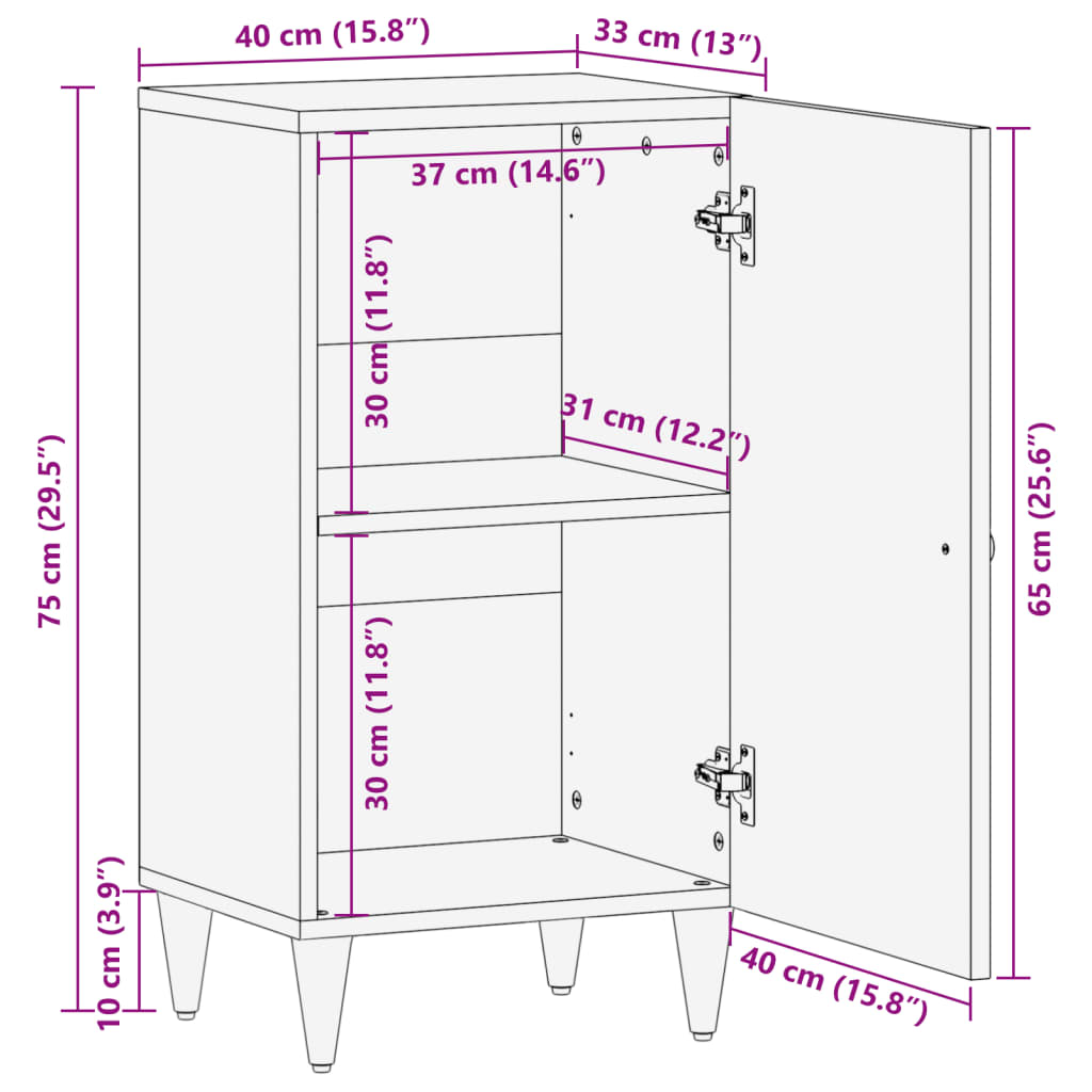 vidaXL Sideskap 40x33x75 cm heltre mango