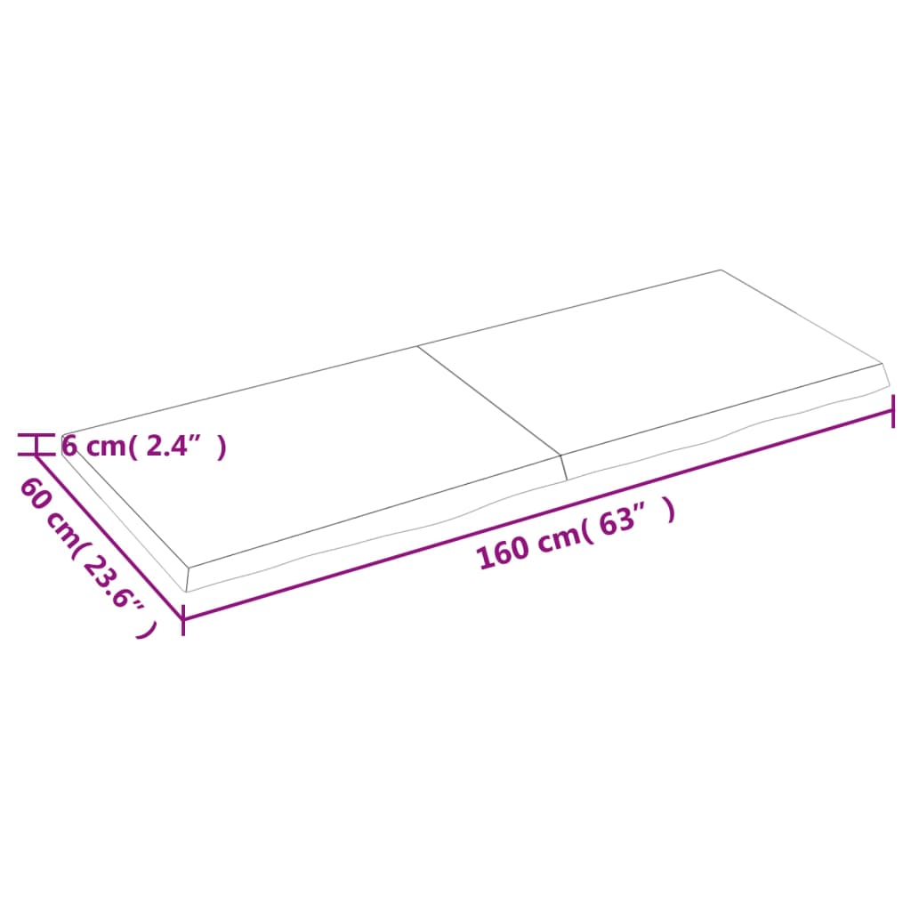 vidaXL Bordplate mørkebrun 160x60x(2-6) cm behandlet heltre eik