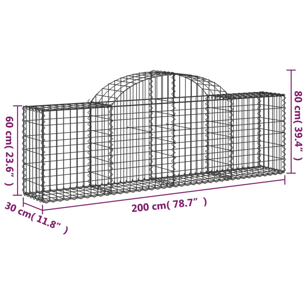 vidaXL Gabionkurver buede 12 stk 200x30x60/80 cm galvanisert jern