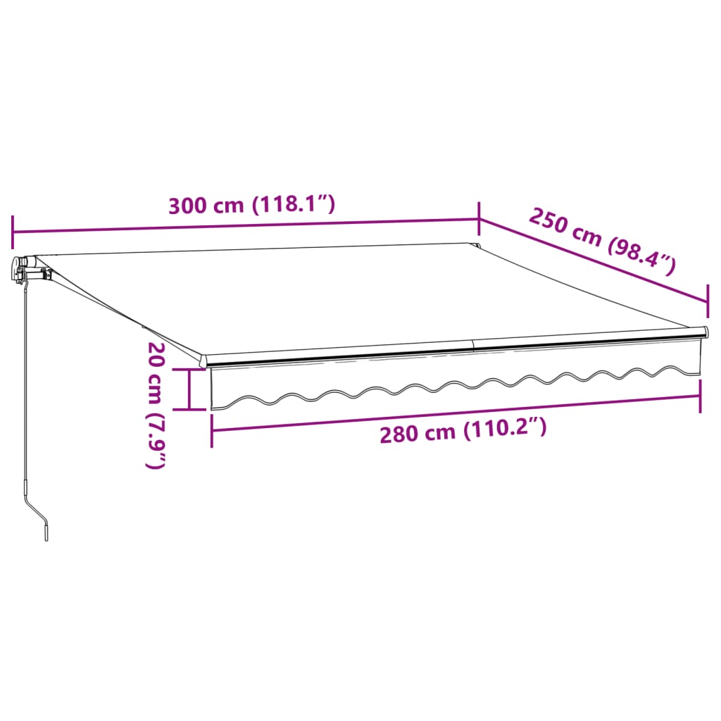 vidaXL Manuell uttrekkbar markise burgunder 300x250 cm